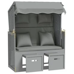 Strandkorb Avec Coussins Résine Tressée Et Bois Solide Gris 13 Strandkorb Avec Coussins Résine Tressée Et Bois Solide Gris -Mobilier De Jardin Soldes strandkorb avec coussins resine tressee et bois solide gris 3666722750981 1409652