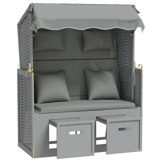 Strandkorb Avec Coussins Résine Tressée Et Bois Solide Gris 5 Strandkorb Avec Coussins Résine Tressée Et Bois Solide Gris – Image 5