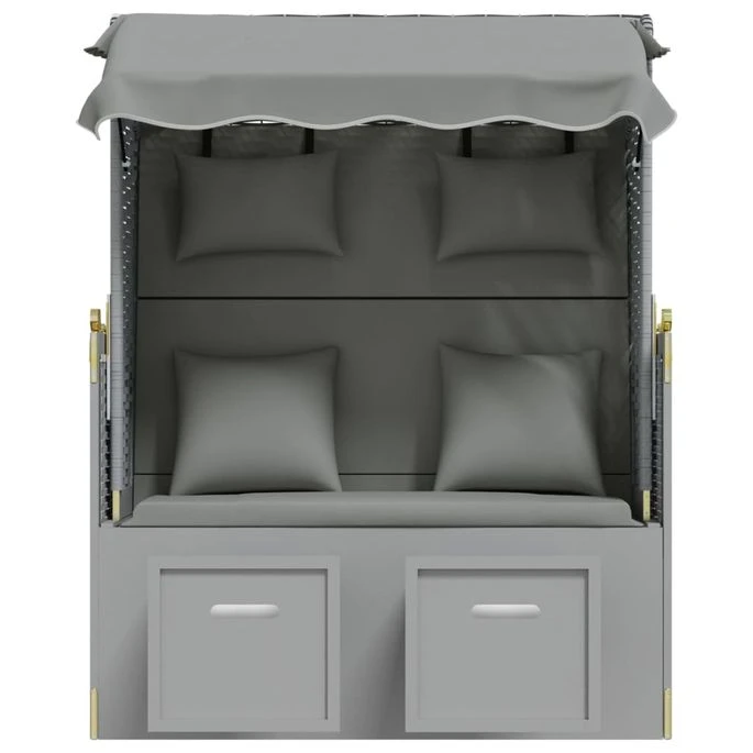 Strandkorb Avec Coussins Résine Tressée Et Bois Solide Gris 6 Strandkorb Avec Coussins Résine Tressée Et Bois Solide Gris – Image 6