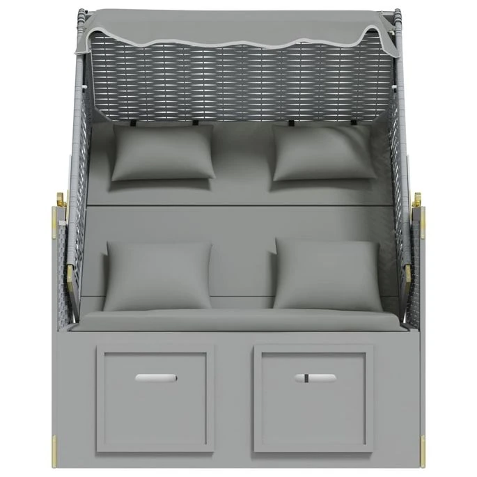 Strandkorb Avec Coussins Résine Tressée Et Bois Solide Gris 7 Strandkorb Avec Coussins Résine Tressée Et Bois Solide Gris – Image 7