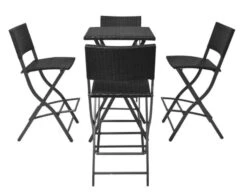 Table Bar Carrée Et 4 Chaises De Jardin Résine Tressée Noir Klark -Mobilier De Jardin Soldes table bar carree et 4 chaises de jardin resine tressee noir klark 3666722578783 259939