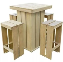 Table Bar Carrée Et 4 Tabourets De Jardin Pin Massif Clair Stylies