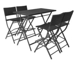 Table Bar Rectangulaire Et 4 Chaises De Jardin Résine Tressée Noir Klark
