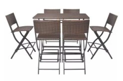 Table Bar Rectangulaire Et 6 Chaises De Jardin Résine Tressée Marron Klark -Mobilier De Jardin Soldes table bar rectangulaire et 6 chaises de jardin resine tressee marron klark 3666722579063 259446