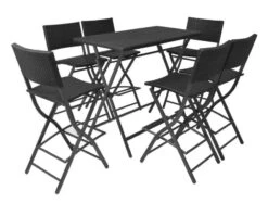Table Bar Rectangulaire Et 6 Chaises De Jardin Résine Tressée Noir Klark