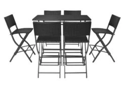 Table Bar Rectangulaire Et 6 Chaises De Jardin Résine Tressée Noir Klark -Mobilier De Jardin Soldes table bar rectangulaire et 6 chaises de jardin resine tressee noir klark 3666722579094 259422