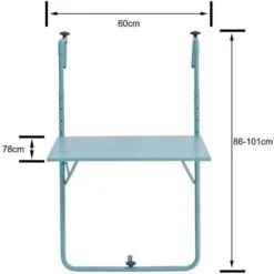 Table De Balcon Rabattable En Acier - 60 X 78 X 86-101 Cm - Bleu -Mobilier De Jardin Soldes table de balcon rabattable en acier 60 x 78 x 86 101 cm bleu 3612408408981 728842