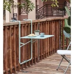 Table De Balcon Rabattable En Acier - 60 X 78 X 86-101 Cm - Bleu -Mobilier De Jardin Soldes table de balcon rabattable en acier 60 x 78 x 86 101 cm bleu 3612408408981 728843