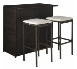 Table De Bar Rectangulaire Et 2 Tabourets De Jardin Résine Tressée Marron Klark