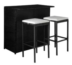 Table De Bar Rectangulaire Et 2 Tabourets De Jardin Résine Tressée Noir Klark