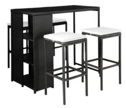 Table De Bar Rectangulaire Et 4 Tabourets De Jardin Résine Tressée Noir Klark