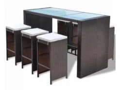 Table De Bar Rectangulaire Et 6 Tabourets De Jardin Résine Tressée Marron Boo