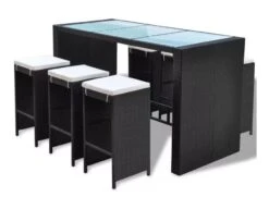 Table De Bar Rectangulaire Et 6 Tabourets De Jardin Résine Tressée Noir Boo