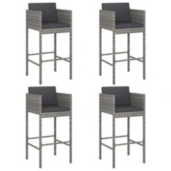 Tabourets De Bar 4 Pcs Avec Coussins Gris Résine Tressée