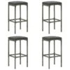 Tabourets De Bar Avec Coussins 4 Pcs Gris Résine Tressée