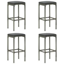 Tabourets De Bar Avec Coussins 4 Pcs Gris Résine Tressée