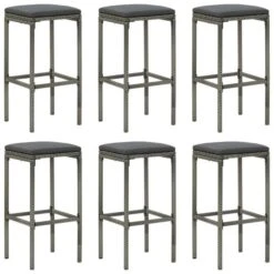 Tabourets De Bar Avec Coussins 6 Pcs Gris Résine Tressée