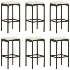 Tabourets De Bar Avec Coussins 6 Pcs Marron Résine Tressée