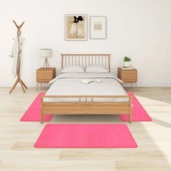 Tapis De Lit Shaggy Poils Longs 3 Pcs Rose