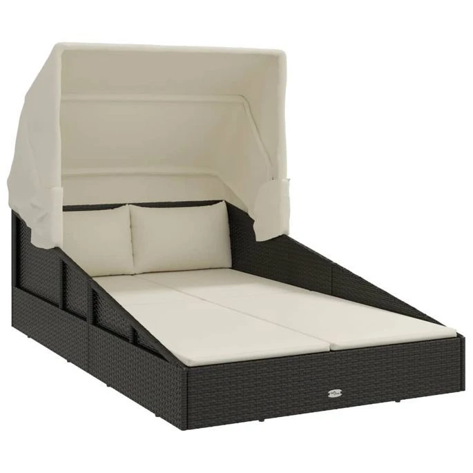 Transat Avec Toit Pliable Noir 200x114x128 Cm Résine Tressée 2 Transat Avec Toit Pliable Noir 200x114x128 Cm Résine Tressée – Image 2